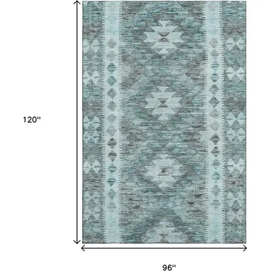 8' Teal Gray And Aqua Geometric Washable Area Rug With UV Protection Photo 8