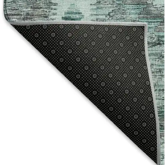 8' Teal Gray And Aqua Geometric Washable Area Rug With UV Protection Photo 7