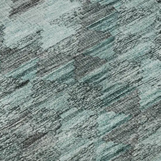8' Teal Gray And Aqua Geometric Washable Area Rug With UV Protection Photo 9