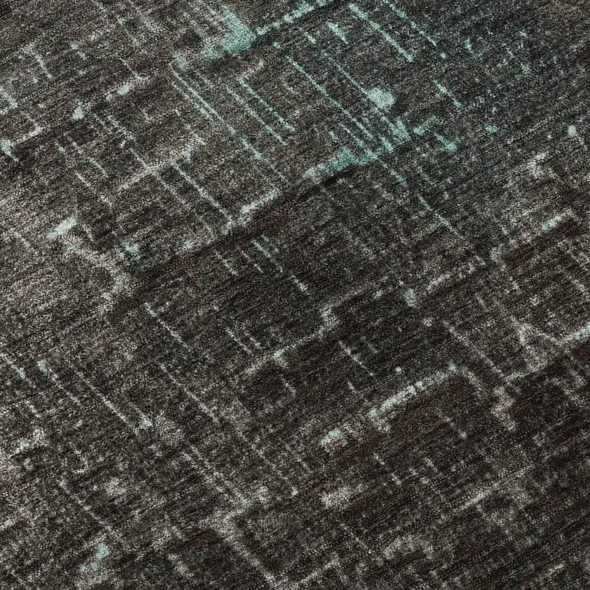 8' Teal Gray And Charcoal Ombre Washable Round Rug With UV Protection Photo 8