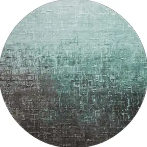 Photo of 8' Teal Gray And Charcoal Ombre Washable Round Rug With UV Protection
