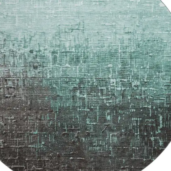 8' Teal Gray And Charcoal Ombre Washable Round Rug With UV Protection Photo 2