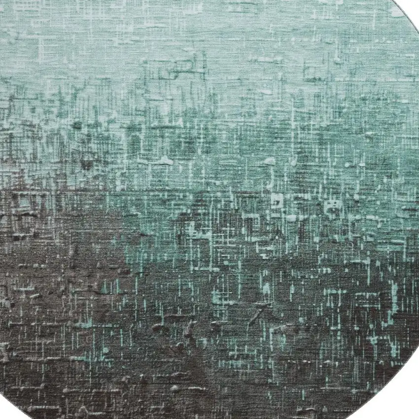 8' Teal Gray And Charcoal Ombre Washable Round Rug With UV Protection Photo 2