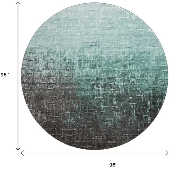8' Teal Gray And Charcoal Ombre Washable Round Rug With UV Protection Photo 9