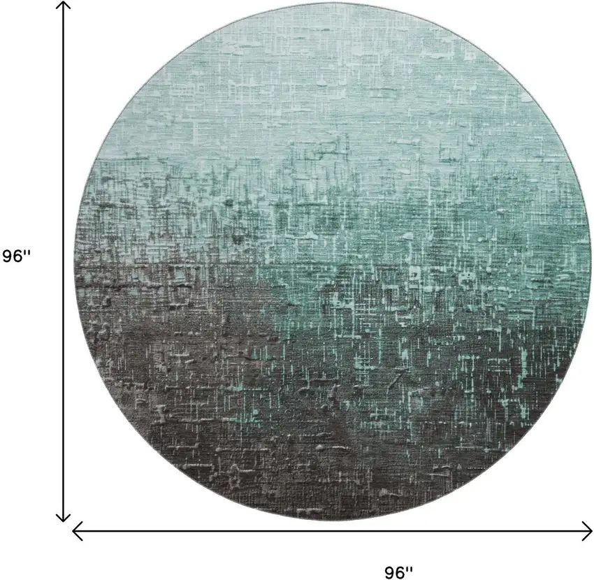 8' Teal Gray And Charcoal Ombre Washable Round Rug With UV Protection Photo 9