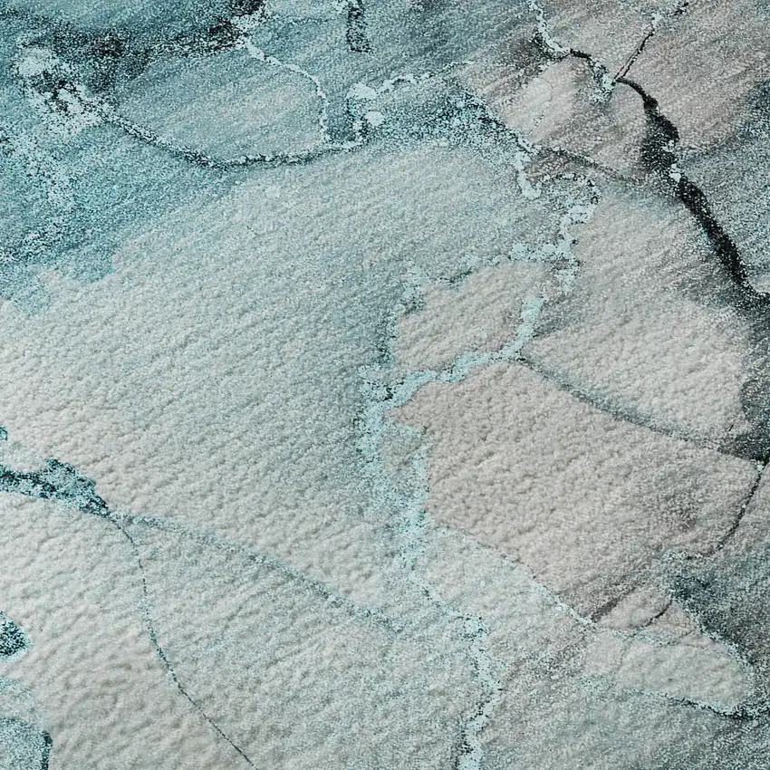 8' Teal Gray And Ivory Abstract Washable Round Rug With UV Protection Photo 9