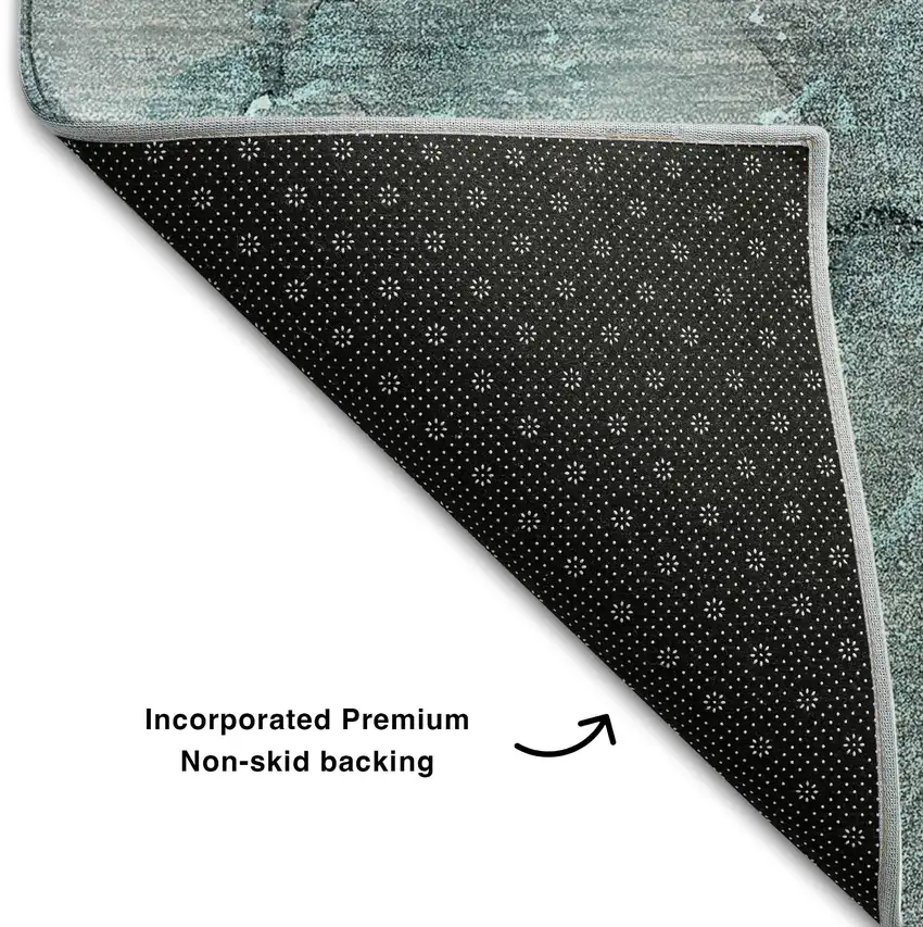 8' Teal Gray And Ivory Abstract Washable Round Rug With UV Protection Photo 6