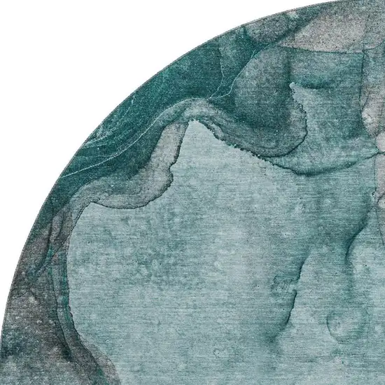 8' Teal Gray And Ivory Abstract Washable Round Rug With UV Protection Photo 4