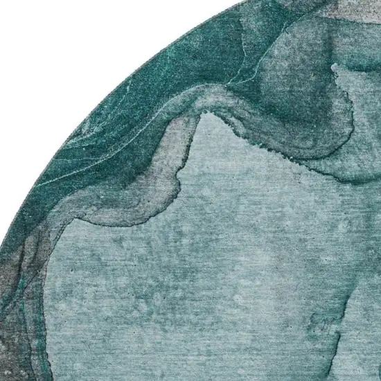 8' Teal Gray And Ivory Abstract Washable Round Rug With UV Protection Photo 3