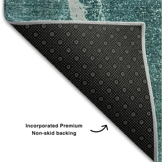 8' Teal Gray And Ivory Abstract Washable Round Rug With UV Protection Photo 6