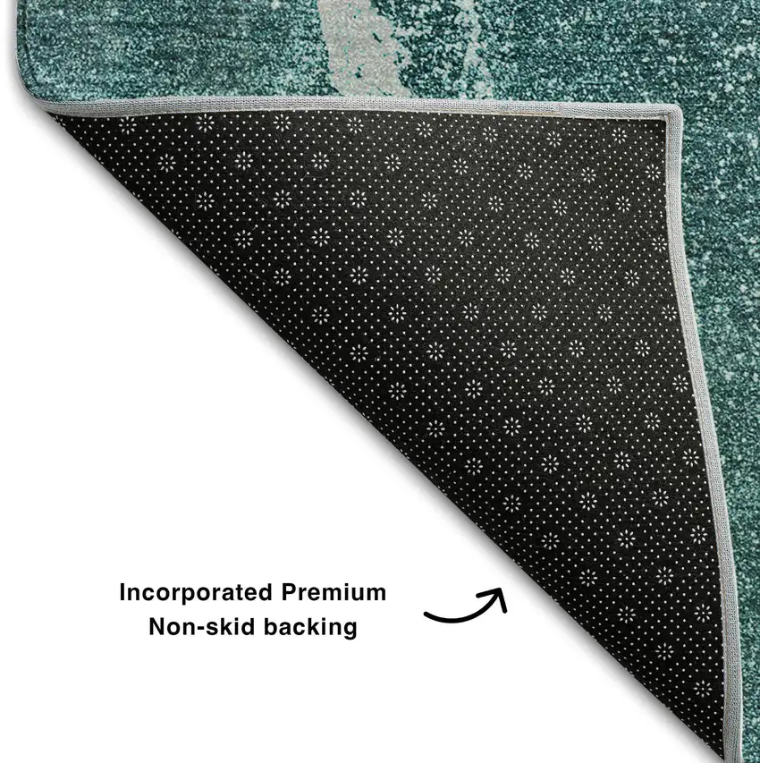 8' Teal Gray And Ivory Abstract Washable Round Rug With UV Protection Photo 6