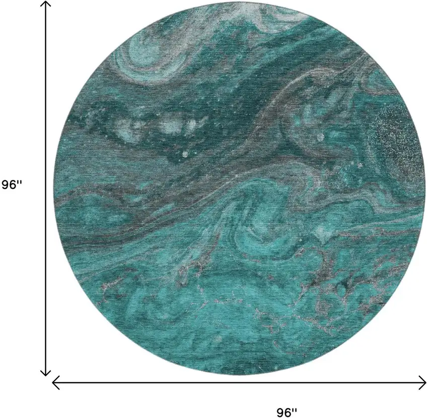 8' Teal Gray And Ivory Abstract Washable Round Rug With UV Protection Photo 3
