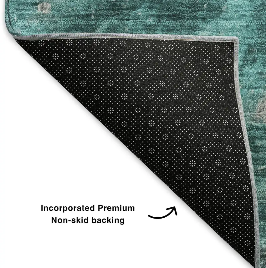 8' Teal Gray And Ivory Abstract Washable Round Rug With UV Protection Photo 6