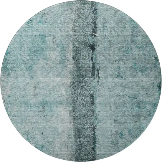 8' Teal Gray And Ivory Abstract Washable Round Rug With UV Protection Photo 3