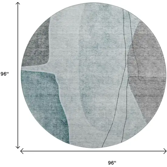 8' Teal Gray And Ivory Abstract Washable Round Rug With UV Protection Photo 6