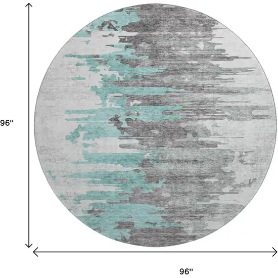 8' Teal Gray And Ivory Abstract Washable Round Rug With UV Protection Photo 6