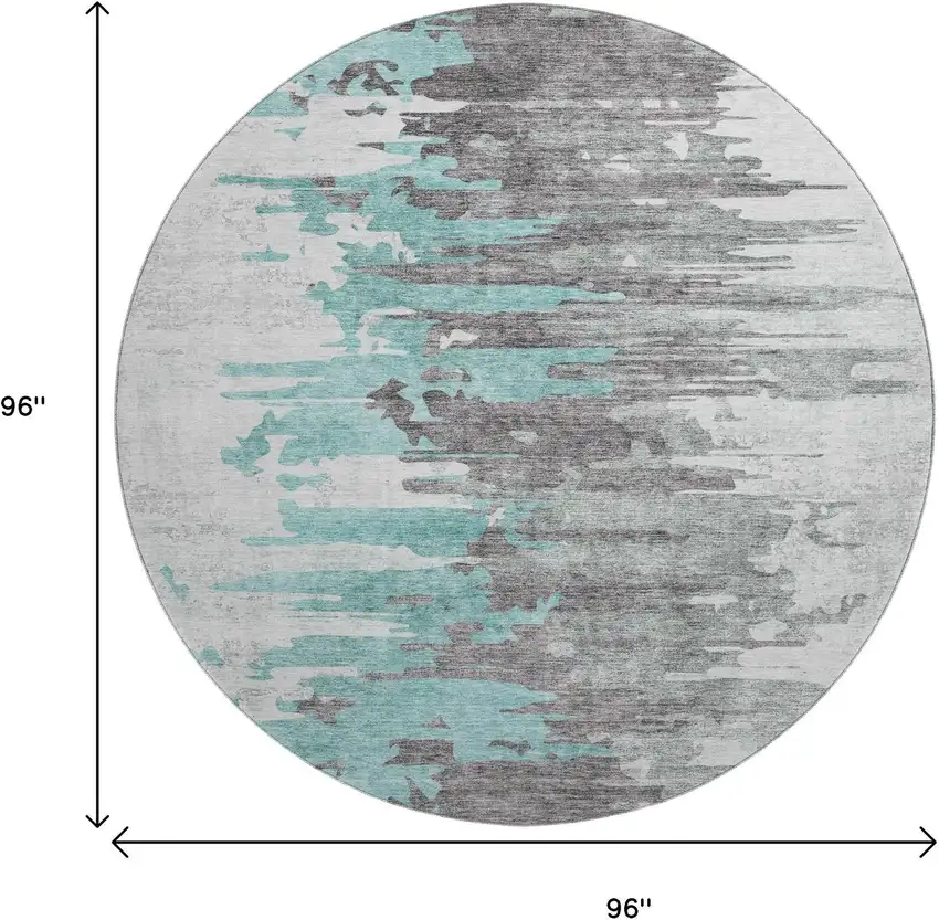 8' Teal Gray And Ivory Abstract Washable Round Rug With UV Protection Photo 6