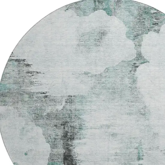 8' Teal Gray And Ivory Abstract Washable Round Rug With UV Protection Photo 3
