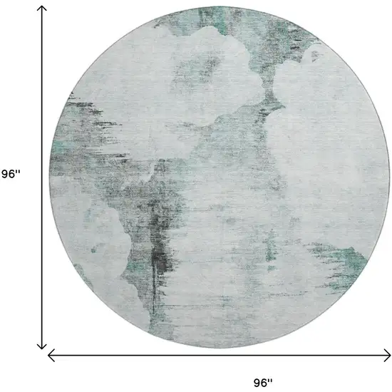 8' Teal Gray And Ivory Abstract Washable Round Rug With UV Protection Photo 6