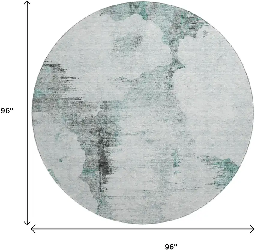 8' Teal Gray And Ivory Abstract Washable Round Rug With UV Protection Photo 6