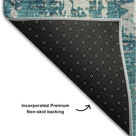 8' Teal Gray And Ivory Abstract Washable Round Rug With UV Protection Photo 5