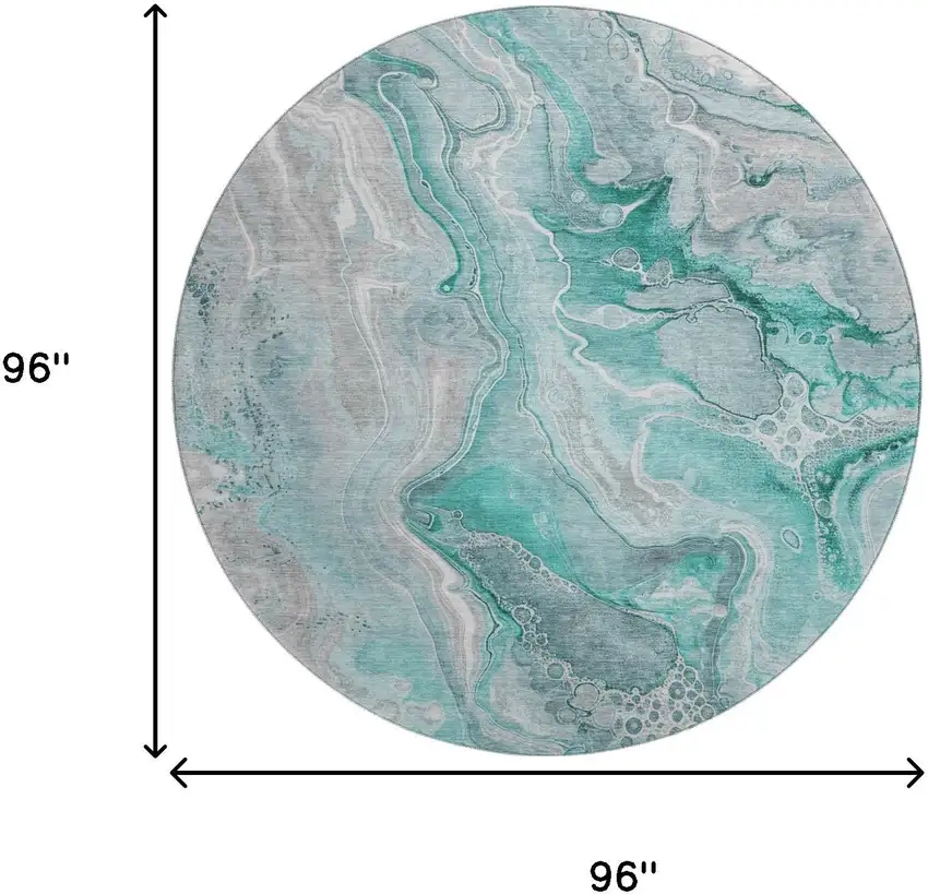 8' Teal Gray And Ivory Abstract Washable Round Rug With UV Protection Photo 9