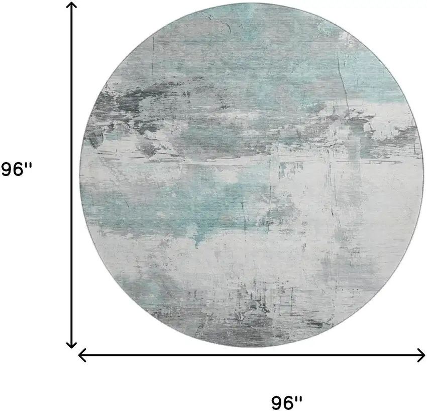 8' Teal Gray And Ivory Abstract Washable Round Rug With UV Protection Photo 9