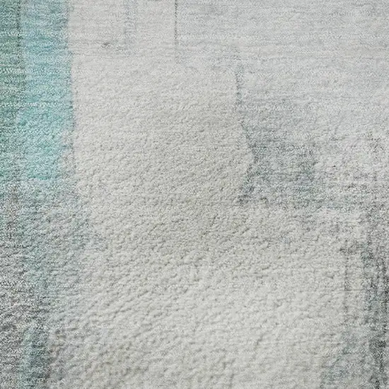 8' Teal Gray And Ivory Abstract Washable Round Rug With UV Protection Photo 9