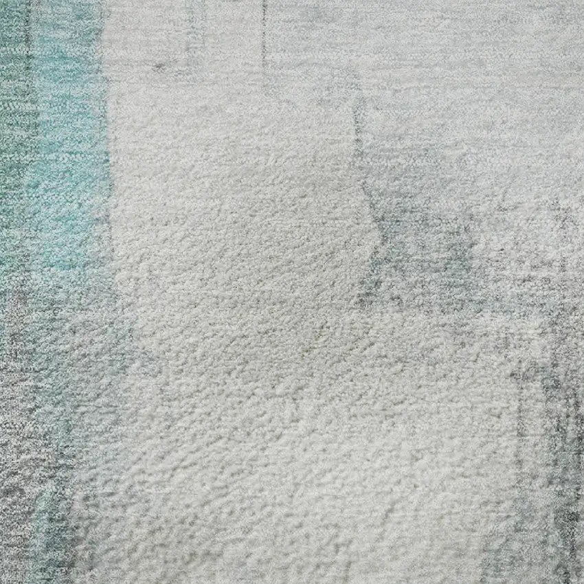 8' Teal Gray And Ivory Abstract Washable Round Rug With UV Protection Photo 9