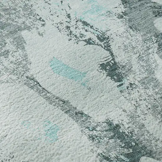 8' Teal Gray And Ivory Floral Washable Round Rug With UV Protection Photo 9