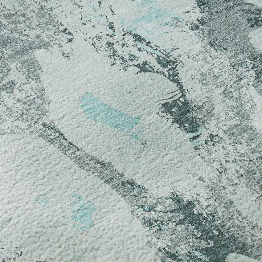 8' Teal Gray And Ivory Floral Washable Round Rug With UV Protection Photo 9