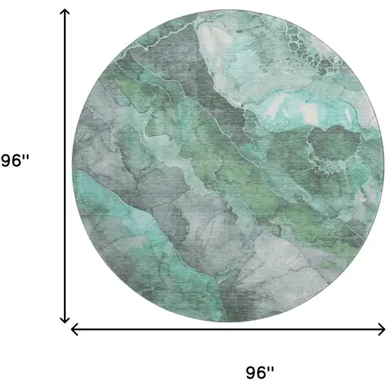 8' Teal Gray And Ivory Floral Washable Round Rug With UV Protection Photo 9