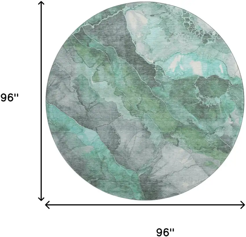 8' Teal Gray And Ivory Floral Washable Round Rug With UV Protection Photo 9