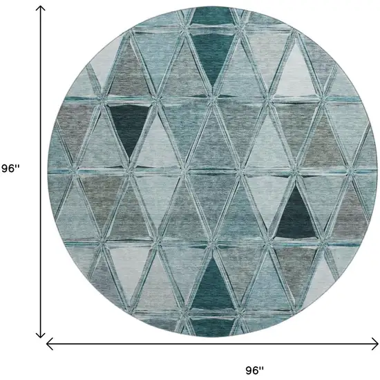 8' Teal Gray And Ivory Geometric Washable Round Rug With UV Protection Photo 6