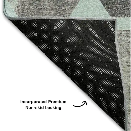 8' Teal Gray And Ivory Geometric Washable Round Rug With UV Protection Photo 6