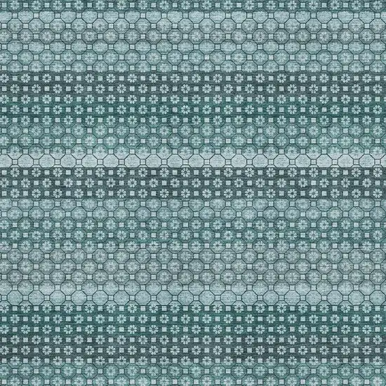 8' Teal Gray And Ivory Striped Washable Area Rug With UV Protection Photo 2