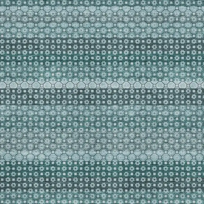 8' Teal Gray And Ivory Striped Washable Area Rug With UV Protection Photo 2