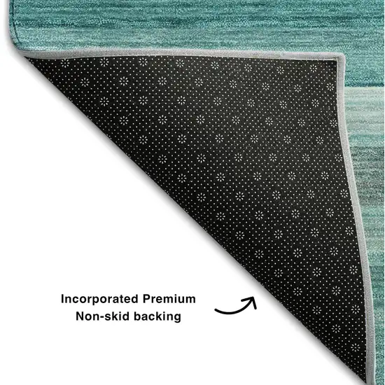 8' Teal Gray And Ivory Striped Washable Round Rug With UV Protection Photo 6