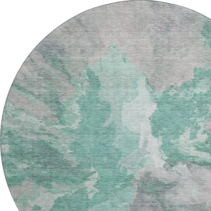 8' Teal Gray And Lavender Abstract Washable Round Rug With UV Protection Photo 2