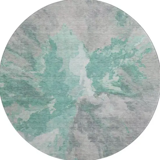 8' Teal Gray And Lavender Abstract Washable Round Rug With UV Protection Photo 3