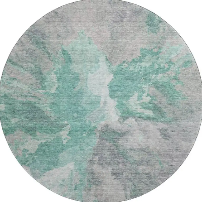 8' Teal Gray And Lavender Abstract Washable Round Rug With UV Protection Photo 3