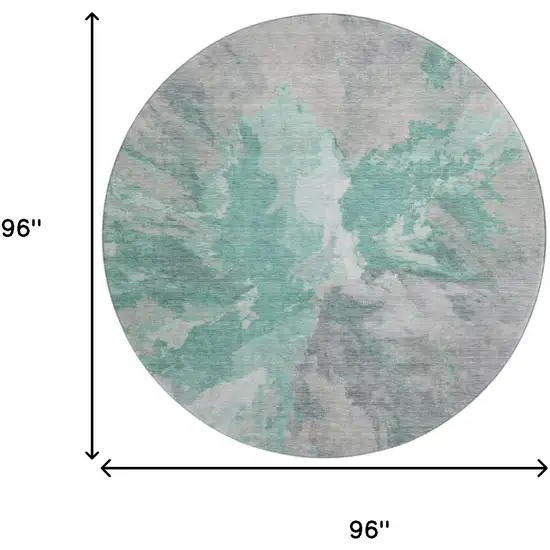 8' Teal Gray And Lavender Abstract Washable Round Rug With UV Protection Photo 9