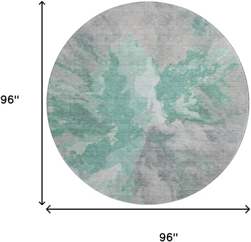 8' Teal Gray And Lavender Abstract Washable Round Rug With UV Protection Photo 9