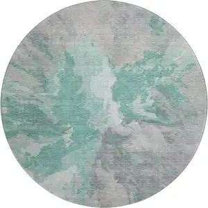Photo of 8' Teal Gray And Lavender Abstract Washable Round Rug With UV Protection
