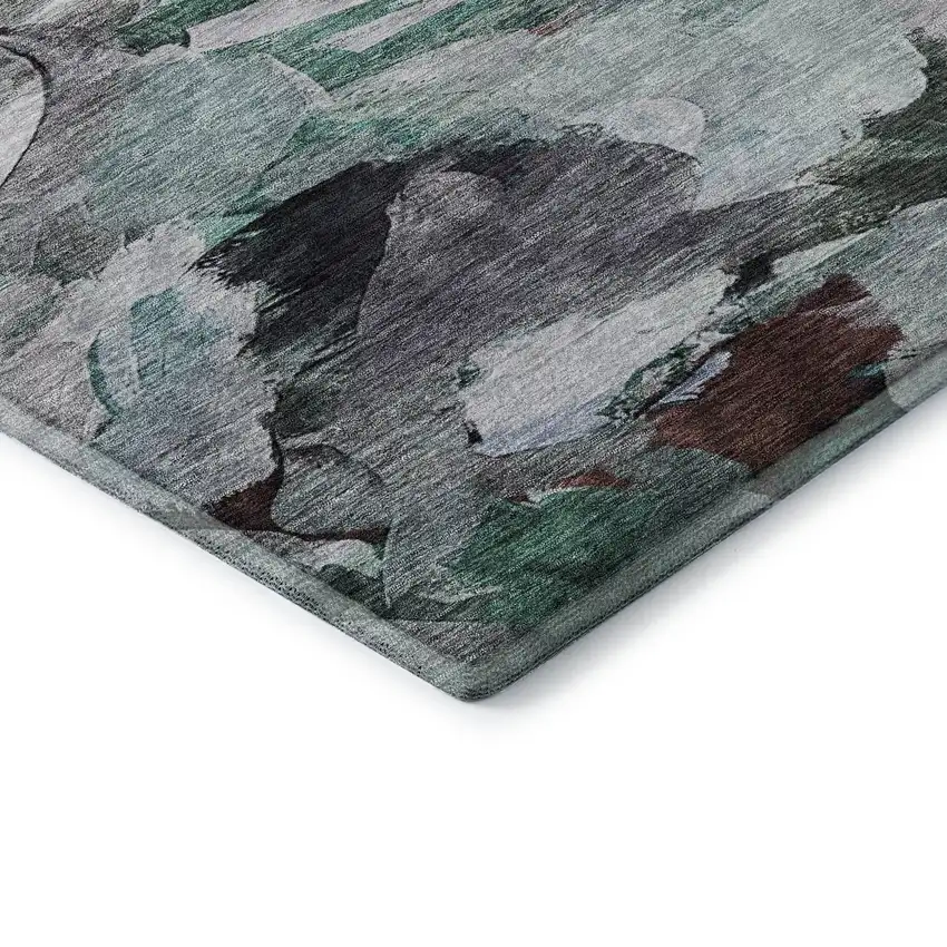 8' Teal Gray And Rust Abstract Washable Round Rug With UV Protection Photo 6