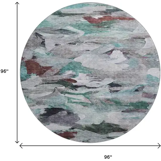 8' Teal Gray And Rust Abstract Washable Round Rug With UV Protection Photo 9