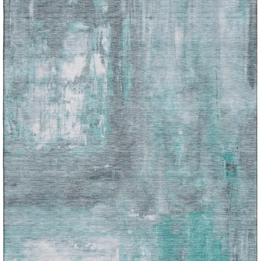 8' Teal Gray And Silver Abstract Washable Area Rug With UV Protection Photo 3