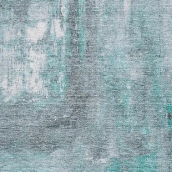 8' Teal Gray And Silver Abstract Washable Area Rug With UV Protection Photo 2