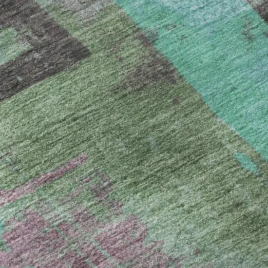 8' Teal Gray And Silver Abstract Washable Round Rug With UV Protection Photo 8