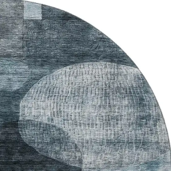 8' Teal Gray And Silver Geometric Washable Round Rug With UV Protection Photo 3
